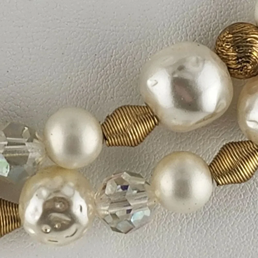 Vintage Capri Double Strand Faux Pearl‎ & Gold Bead Necklace 16